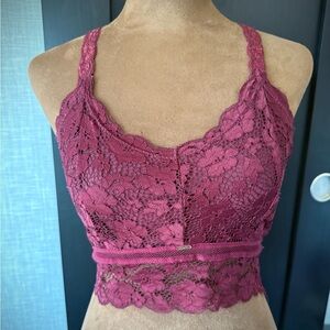 Maroon Lace Halter Bralette Crop Tank